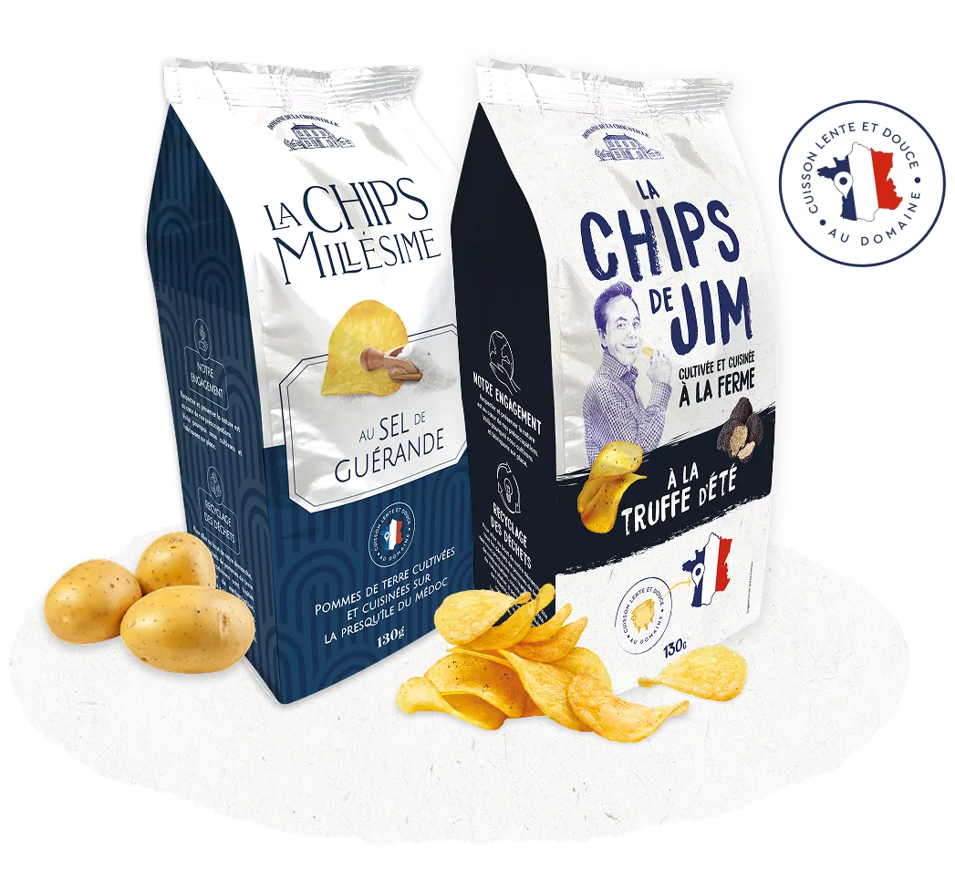 Chips Millésime au sel de Guérande et Chips de Jim à la truffe d'été — production à la ferme